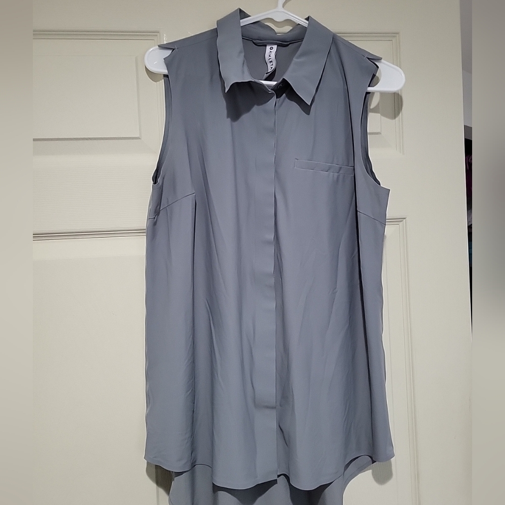 Athleta Gray Sleeveless Button Down Shirt
